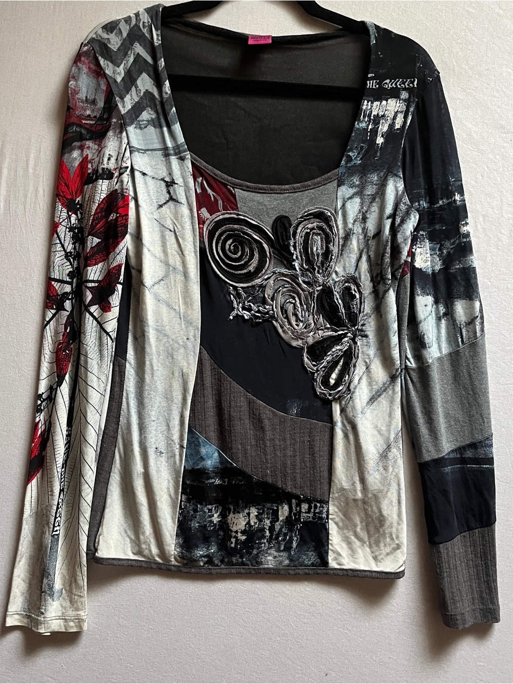 Save The Queen Stretch Viscose Mixed Print Long Sleeve Top Size M